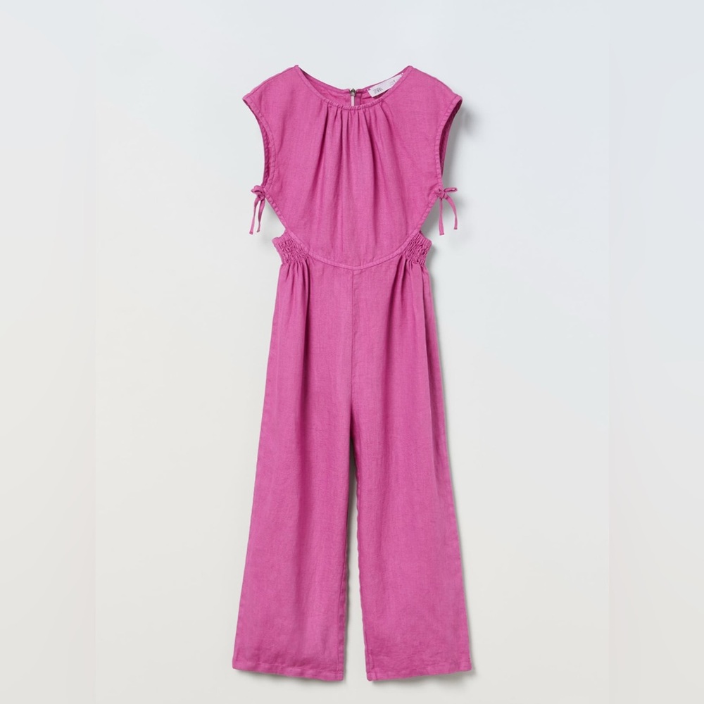 Used Zara Kids Pink Linen Jumpsuit - Picture 1 of 3